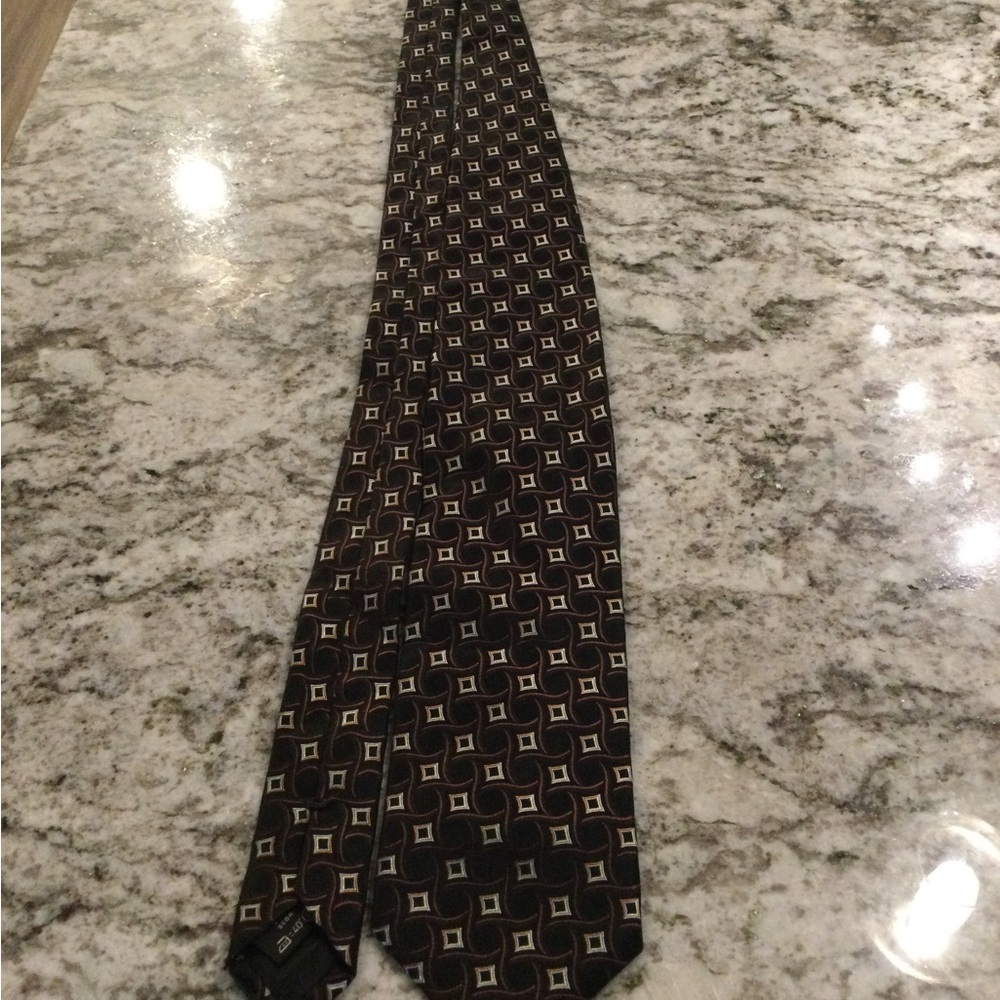 Ermenegildo Zegna Black Tie with Brown and Cream Geometric Squares